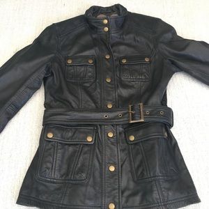 Boden Leather Moto Jacket Blazer Small Black